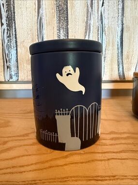 David’s Tea Matte Navy Halloween Ghost Ceramic Canister